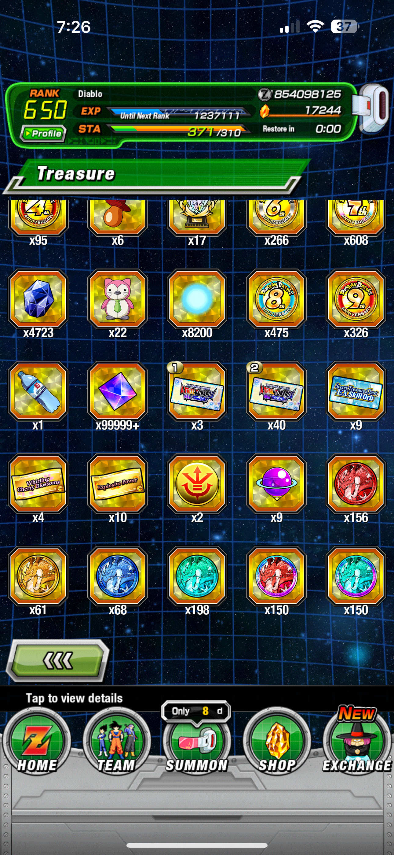 ⭐ Dokkan - 17,250 DS - GLOBAL IOS - 100 LR + 95 DFE + All 9 Anni + WWDC + CELL